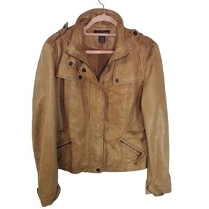 Bagatelle tan leather moto cafe jacket